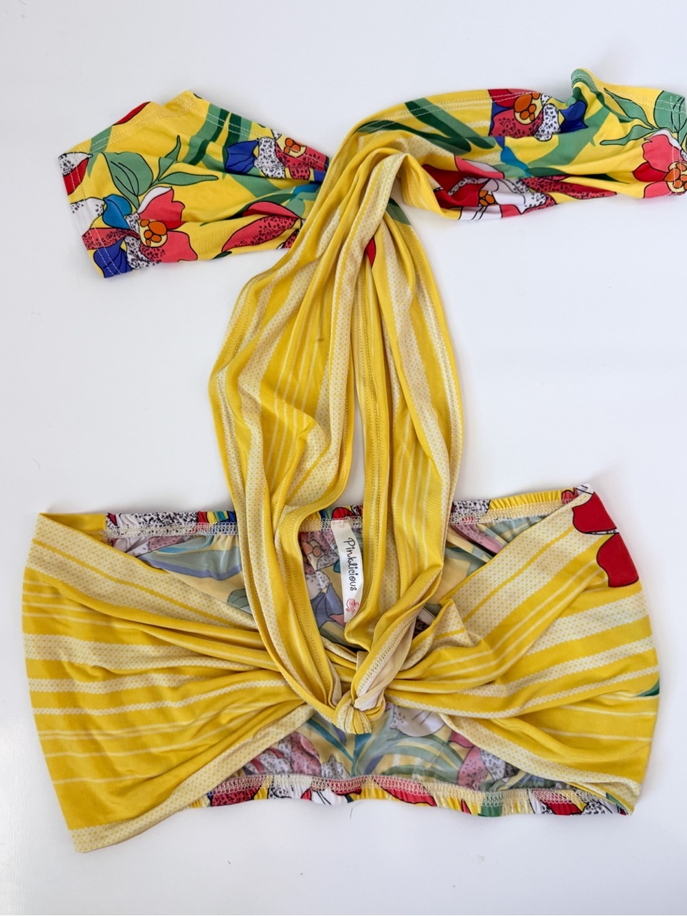 Yellow Floral Stripe Women's Crop Top